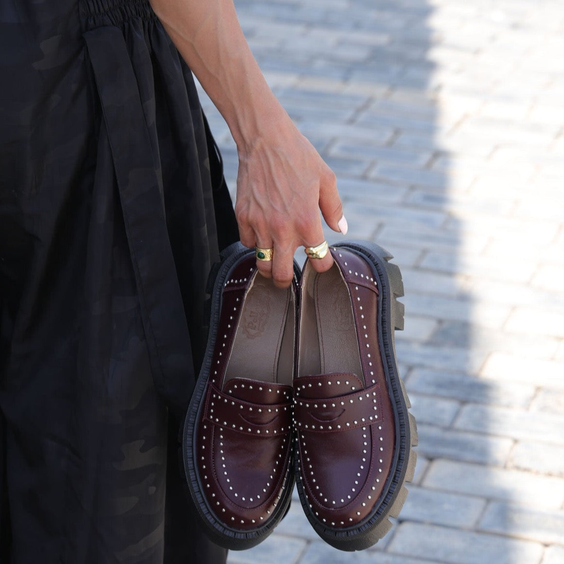 Studded Loafers Burgundy – Pellame