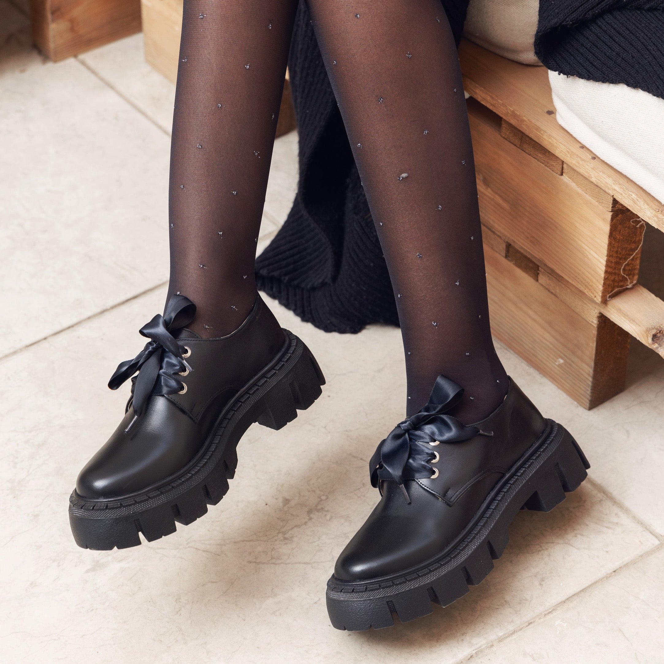 Lace-Up Chunky Sole Black Shoes