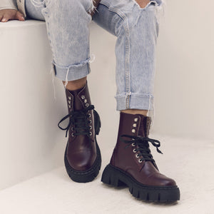 Chunky Combat Boots in Burgundy